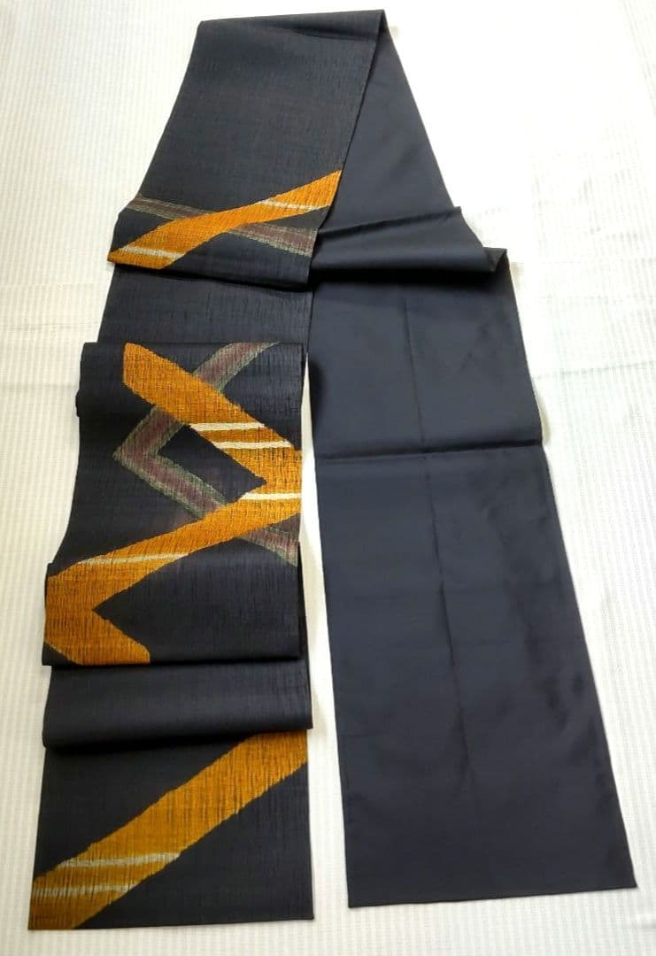 【洒落袋帯】職人技が光る「櫛織り」/大胆デザイン♪ 黒 440cm