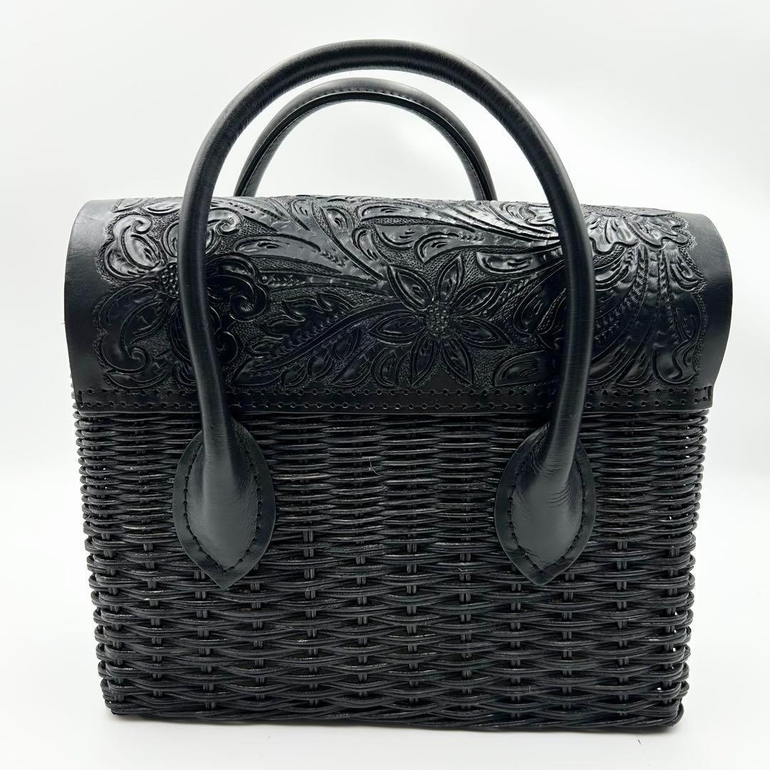 希少✨ カービングトライブス かごバック ラタン 黒 ターンロック タッセル