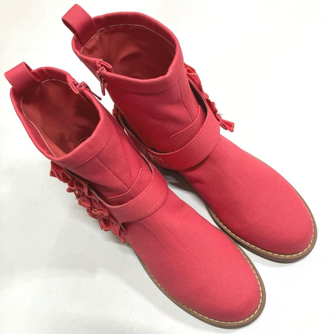 【新品未使用】ピンクハウス パッションピンク フリルロゴ刺繍 ブーツ/2021年