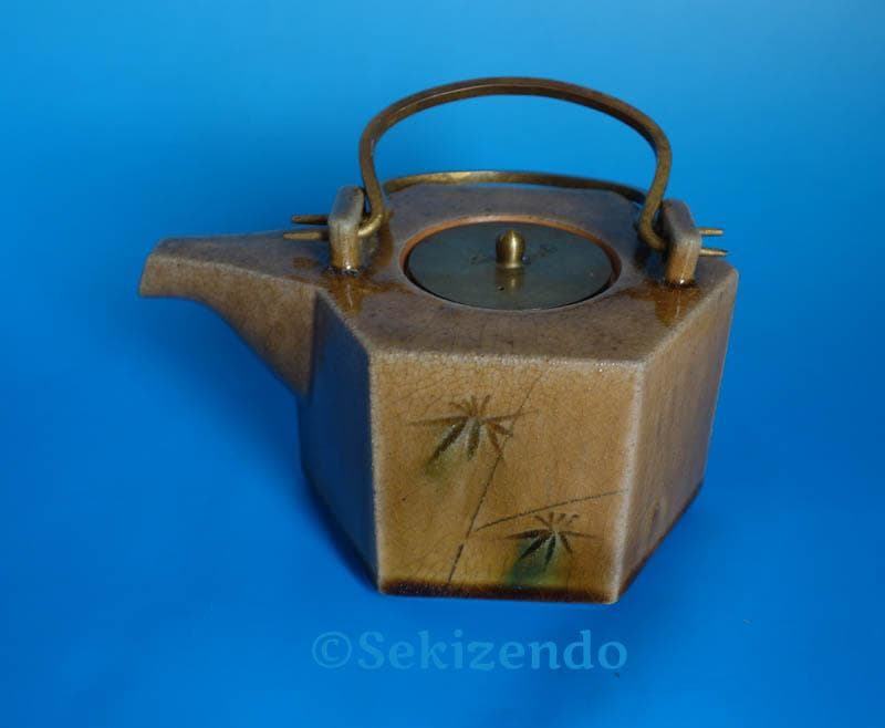 京焼　清水焼　六角 象嵌　草花文 水注　ティーポット　宝瓶 550ml 2545