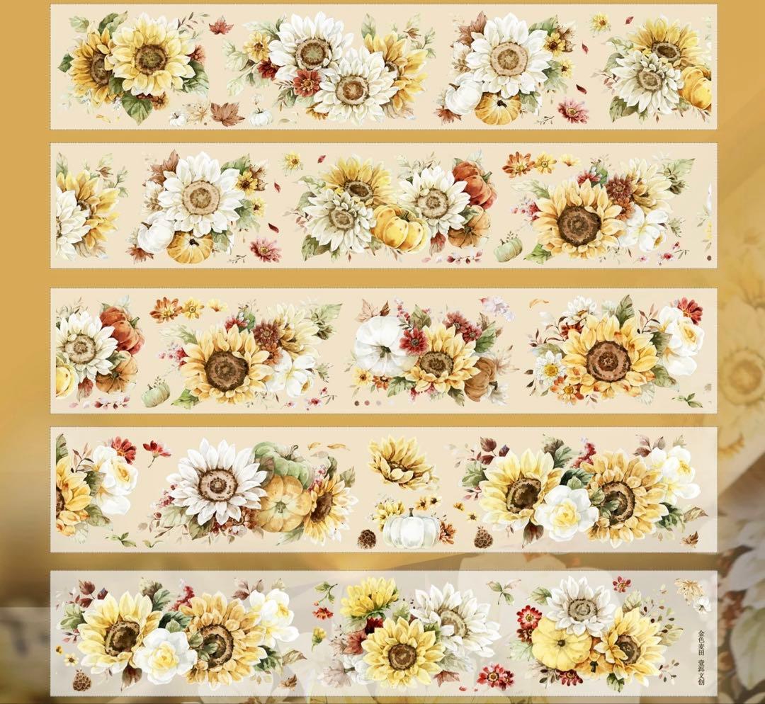 【8224】海外　マステ　5m巻売り　貝殻光マスキングテープ　向日葵　お花