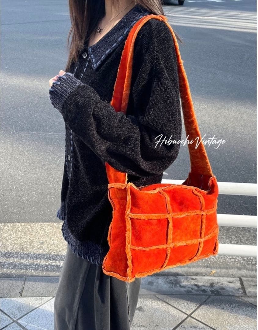 CHANEL オレンジ スエード ショルダーバッグム一トンバッグ美品チョコバ一