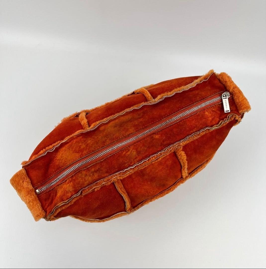 CHANEL オレンジ スエード ショルダーバッグム一トンバッグ美品チョコバ一