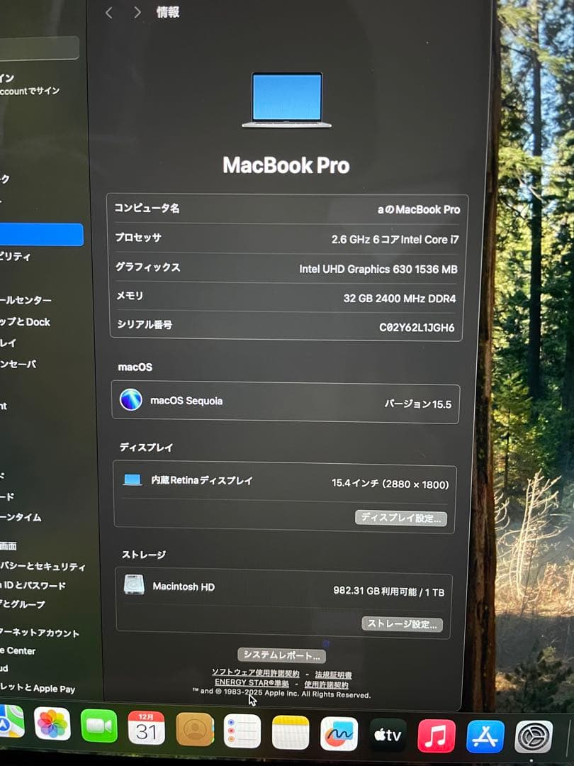 Apple MacBook Pro 15.4インチ32GB 1TB corei7