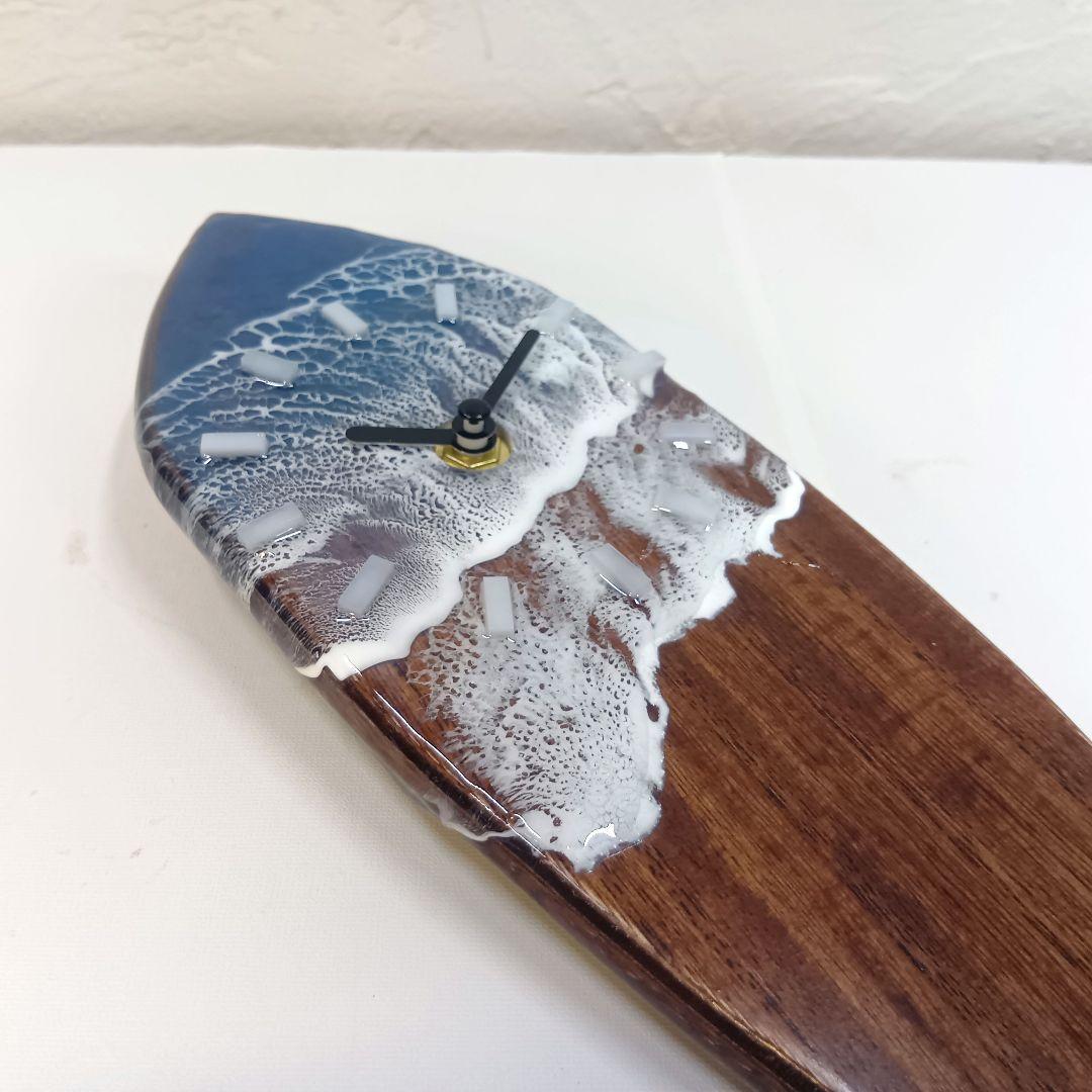 【1106】オーシャンアート　ウッドレジン　 サーフボード　時計　インテリア雑貨