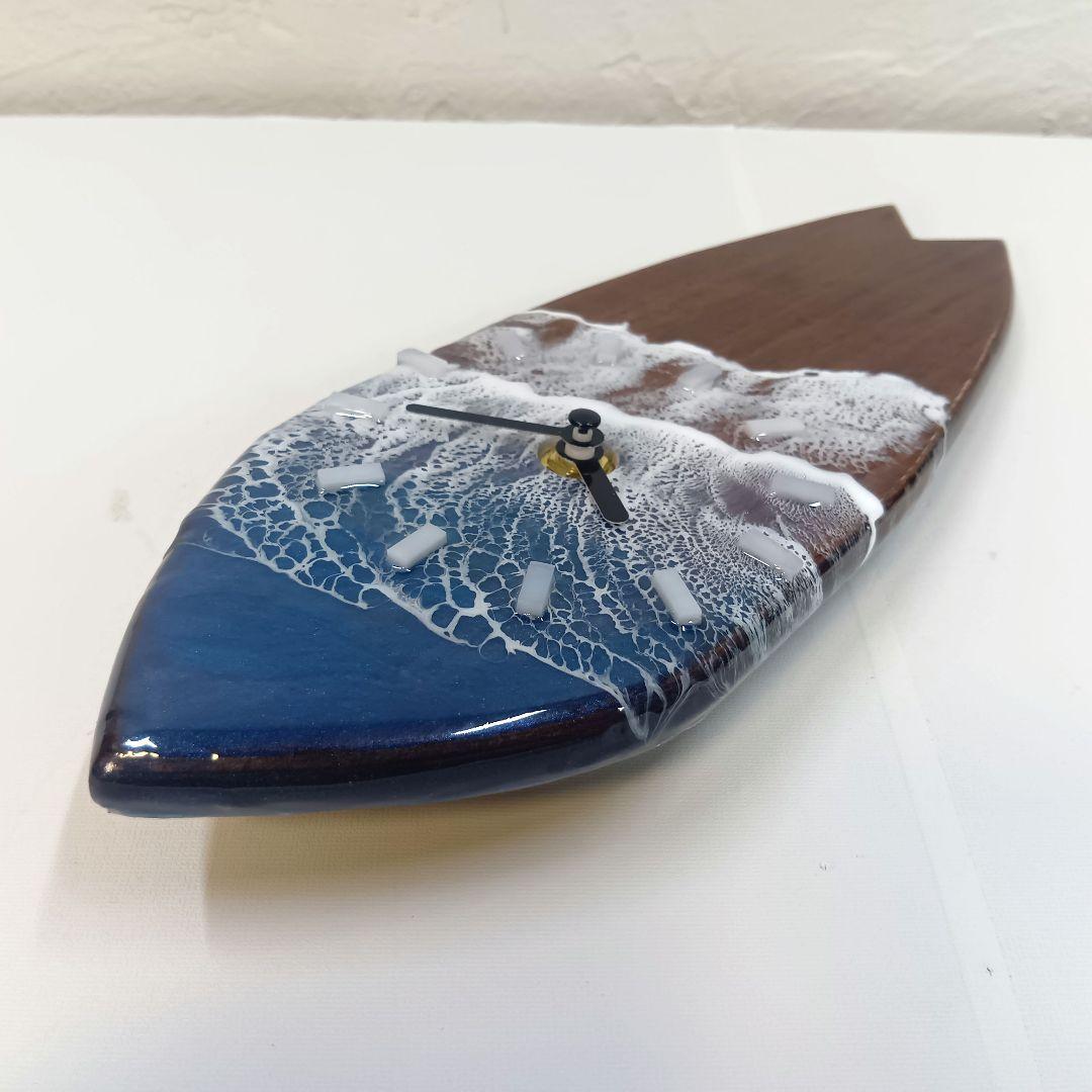 【1106】オーシャンアート　ウッドレジン　 サーフボード　時計　インテリア雑貨