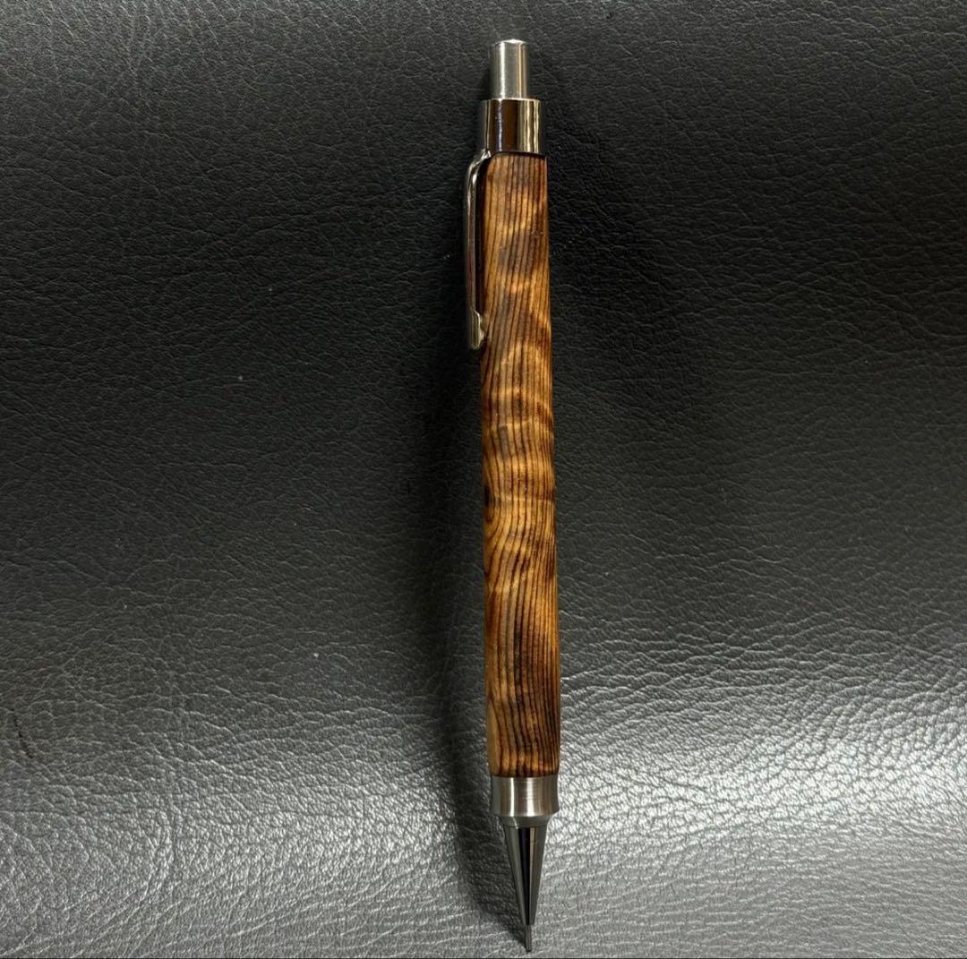 ナナシ588屋久杉油木トラ杢　木製シャーペン　強低重心ダブルR ステンレス