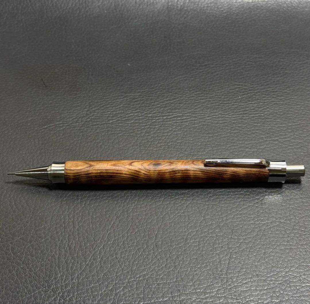 ナナシ588屋久杉油木トラ杢　木製シャーペン　強低重心ダブルR ステンレス