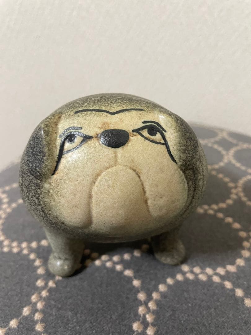 リサラーソン 置物 ケンネル ブルドッグ（中）グレー &ベージュ　2点セット　犬