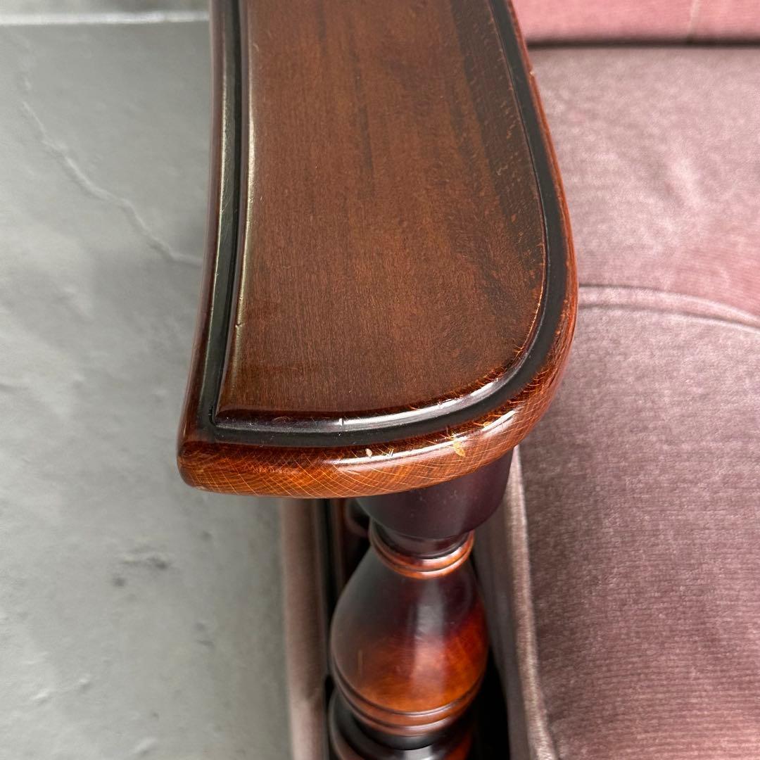 ✦80s✦ 昭和レトロ 三人掛けソファー ベロア生地 木製アーム アンティーク