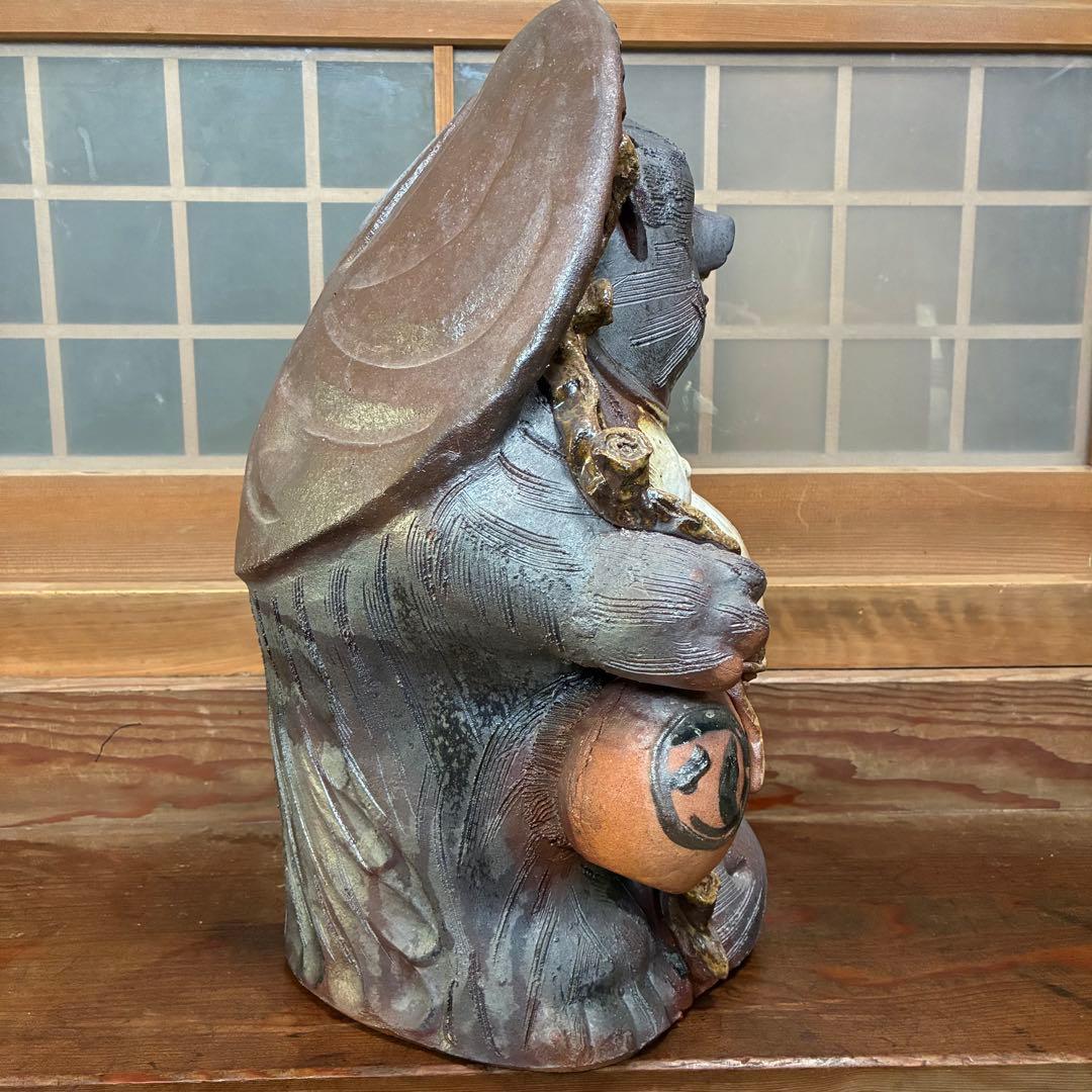 昭和初期　時代物　骨董　￼信楽焼　たぬき　置物　縁起物　商売繁盛　￼レア