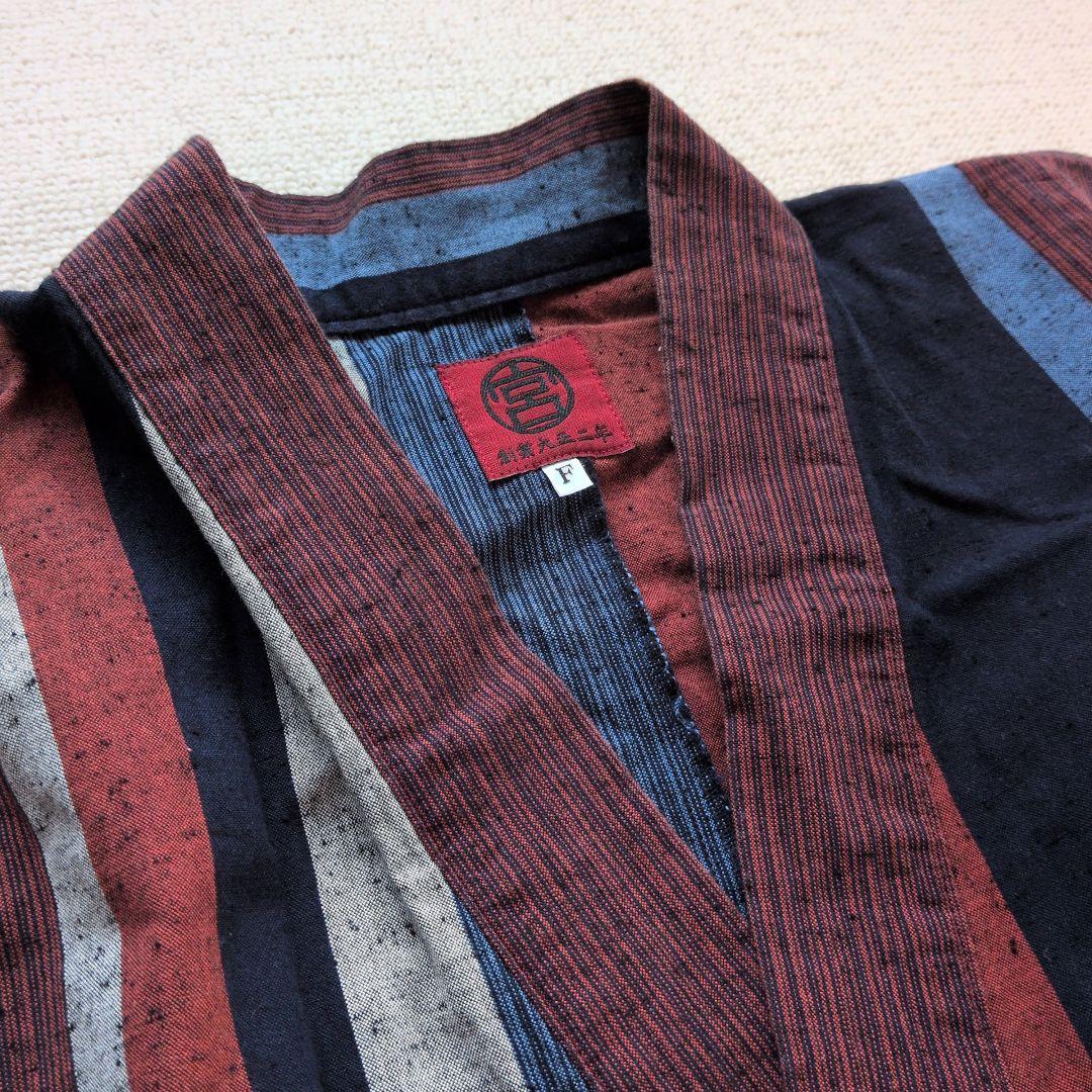 値下【美品】作務衣 さむえ 宮田織物 縞柄 日本製 綿100% 大縞フリーサイズ