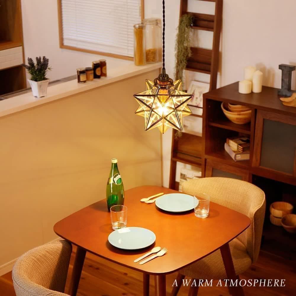 【M2229-90-63】星形ガラスペンダントライト 真鍮アンティーク