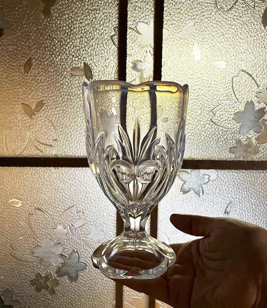 骨董　レトロ　乳白色暈し　ハートプレス紋　チューリップ型　パフェグラス　氷コップ