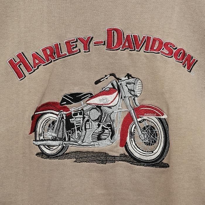 ハーレーダビッドソン デカ刺繍 スウェット ベージュ バイク 3XL 裏パイル