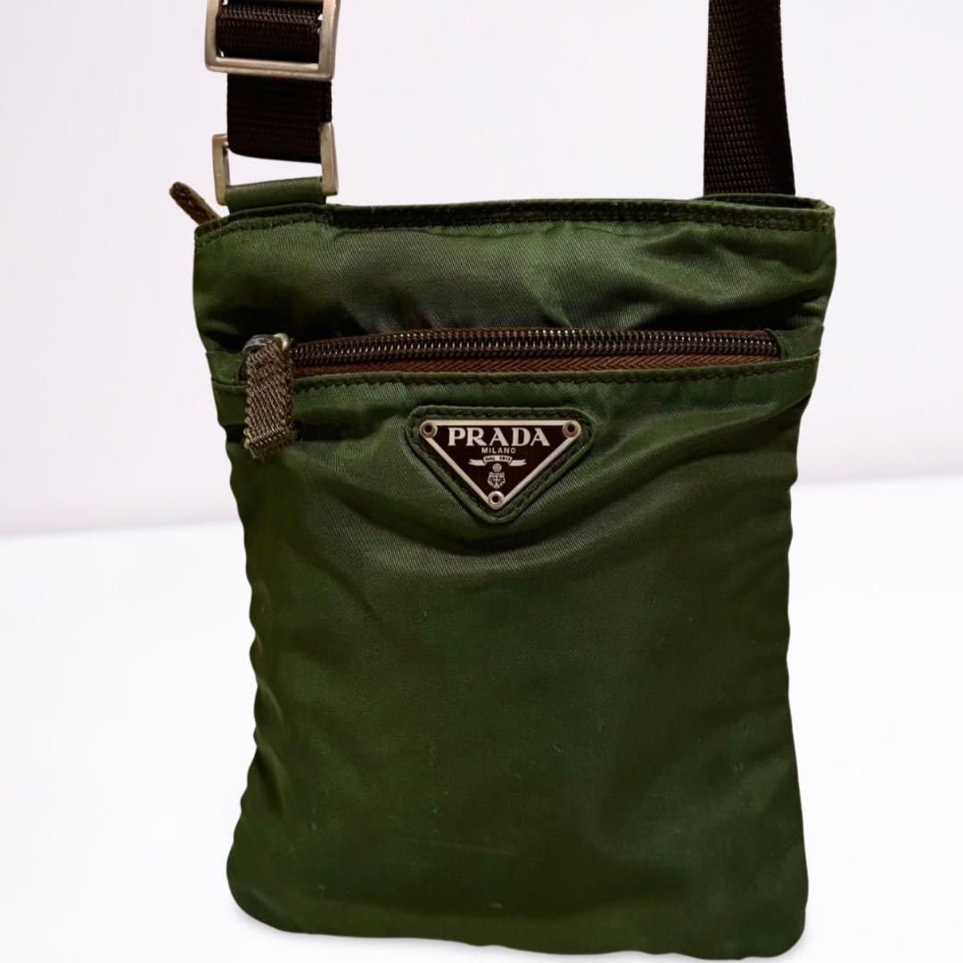 【正規品】PRADA プラダ ミニ ショルダーバッグ 三角ロゴ ナイロン カーキ