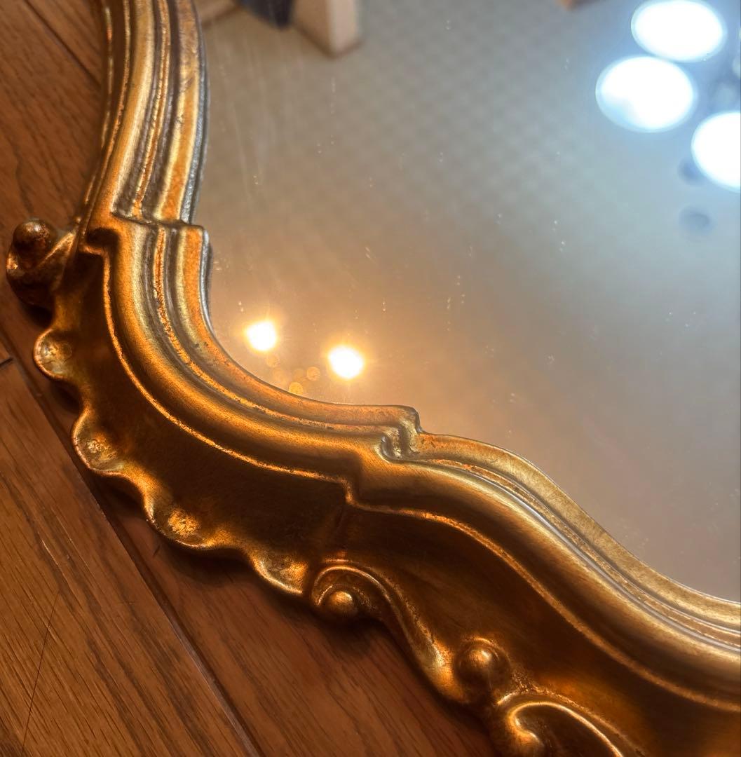 ⚠️特定月末配送　美品イタリア壁掛ミラー　ロココウォール鏡　アンティーク　ゴールド
