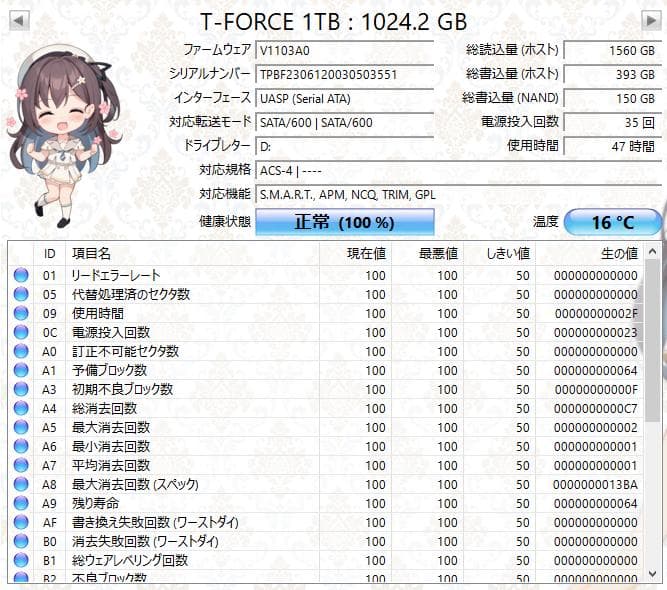 【低使用】TEAM VULCAN Z 1TB SSD 2.5インチ