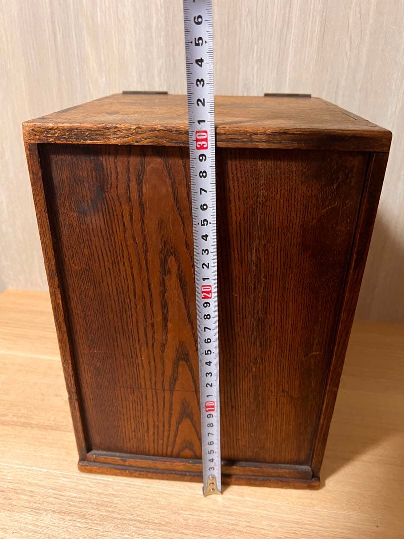 昭和レトロ 鏡付き木製小箪笥 虎斑木纹 化妆收纳