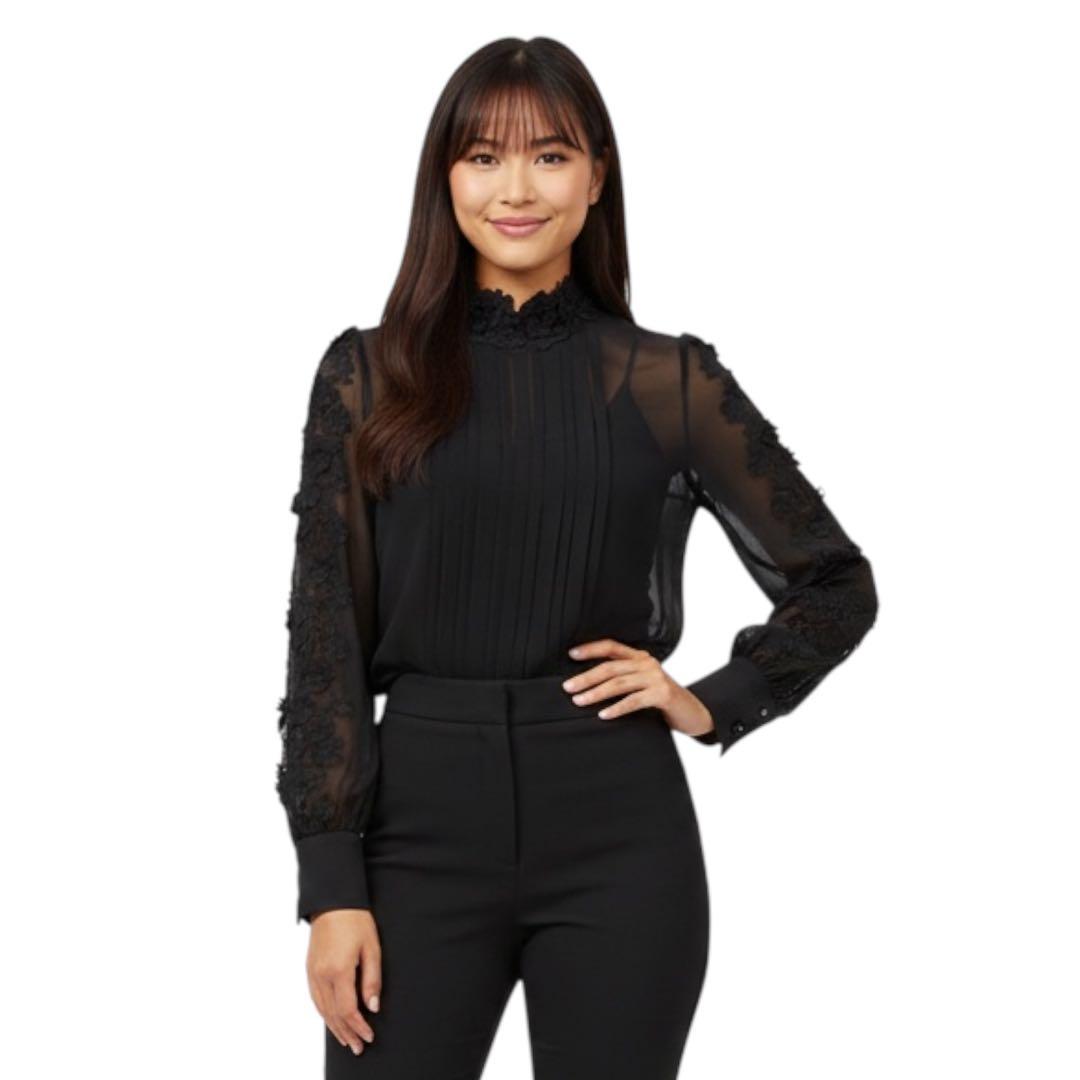 ✨定価¥31,900✨アナイ シフォンレース パフスリーブ ブラウス ブラック