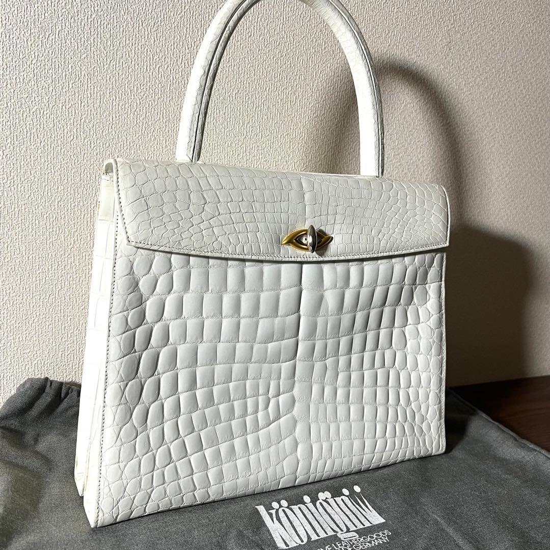 Konigin クーニギン IRV ドイツ クロコダイル ハンドバッグ ホワイト
