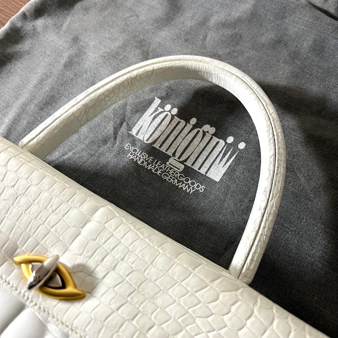 Konigin クーニギン IRV ドイツ クロコダイル ハンドバッグ ホワイト