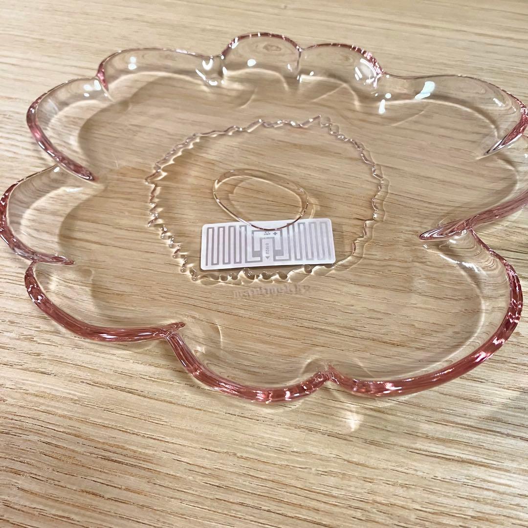 【新品未使用】マリメッコ　marimekko ウニッコ　ガラス　プレート　皿　桜