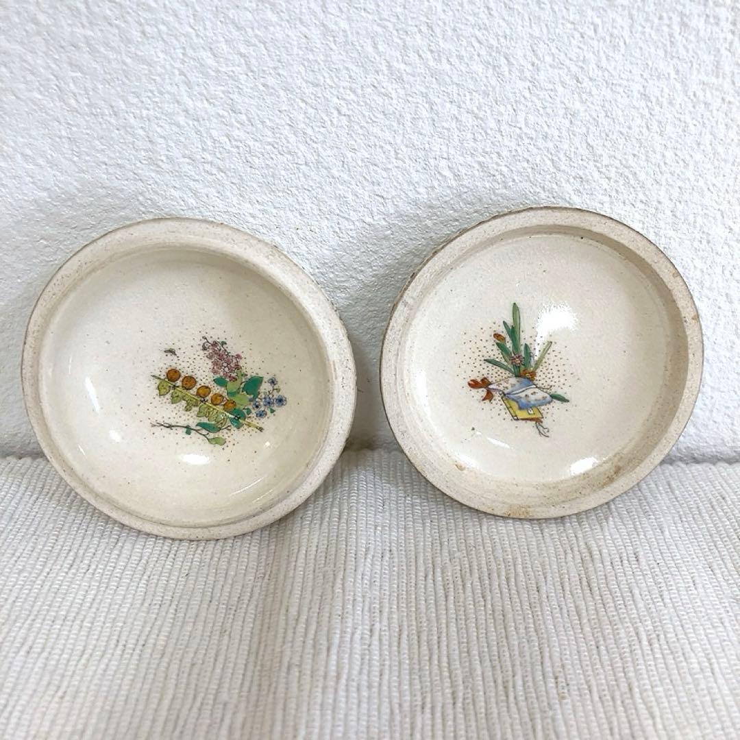 薩摩焼　白薩摩　香合　百蝶絵丸形　骨董　アンティーク　茶道具　インテリア　壽官銘