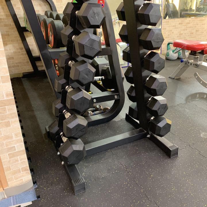 ダンベルスタンド& ヘックスラバーダンベル　1kgから10kg