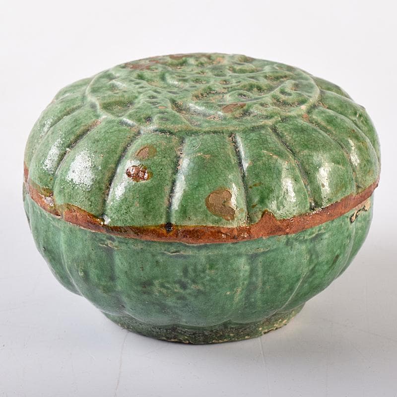 中国　漢緑釉　香合　時代箱付　C　R7980