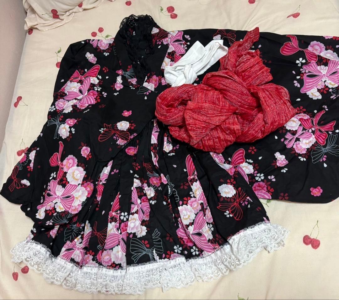 浴衣ドレス 大人用フリーサイズ 帯、紐付き