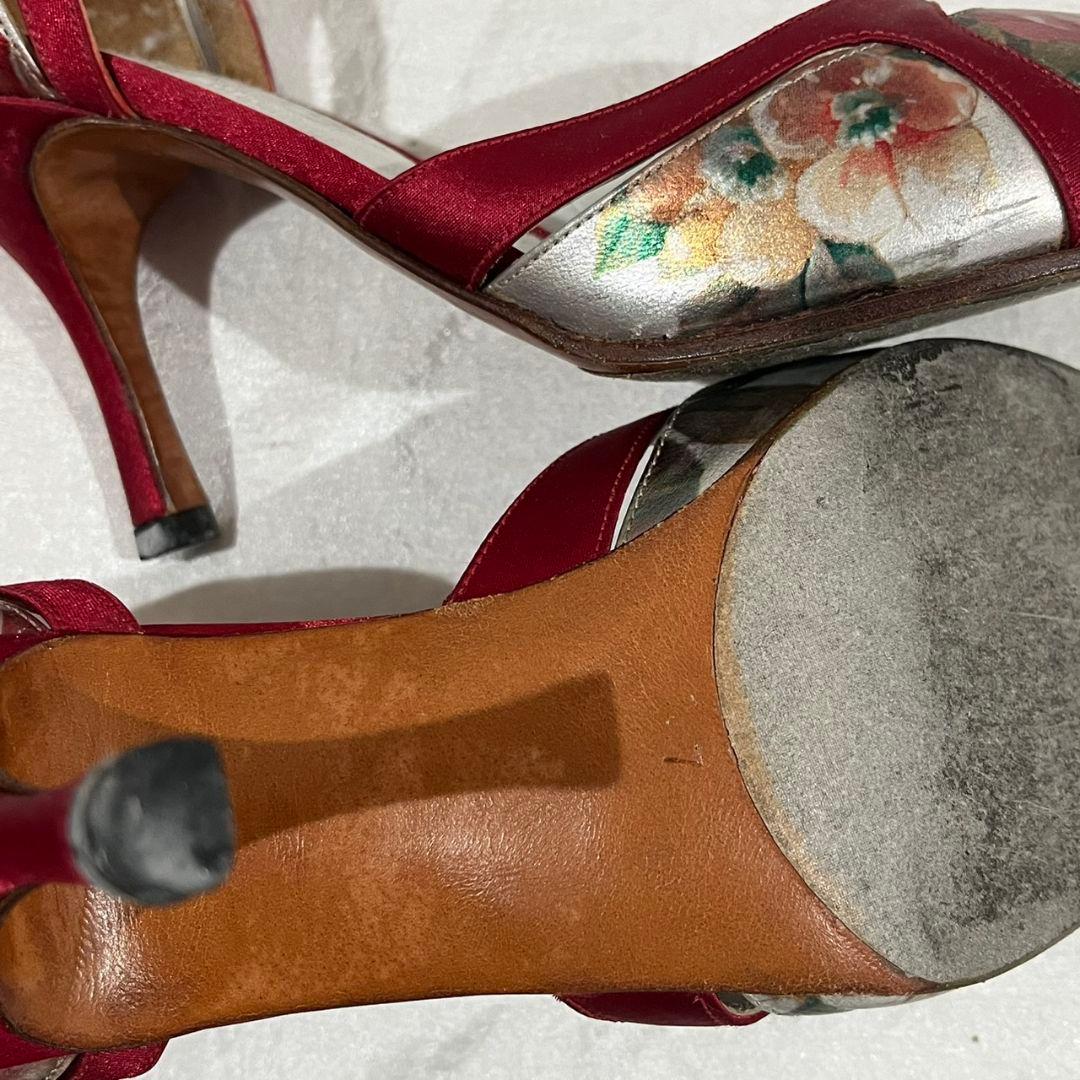 Neo Tango 赤と花柄の安定感抜群オープントゥ中ヒール　タンゴ、社交ダンス
