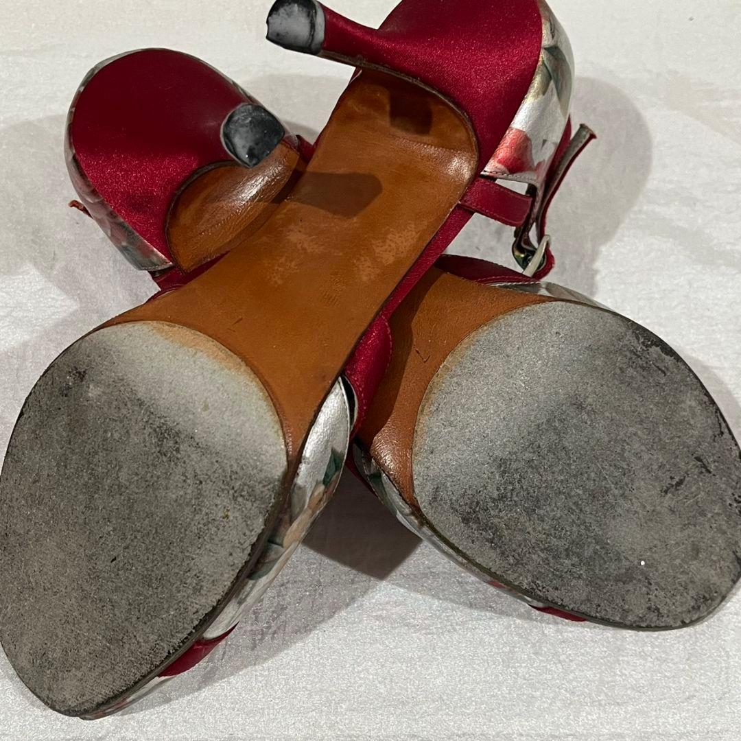 Neo Tango 赤と花柄の安定感抜群オープントゥ中ヒール　タンゴ、社交ダンス