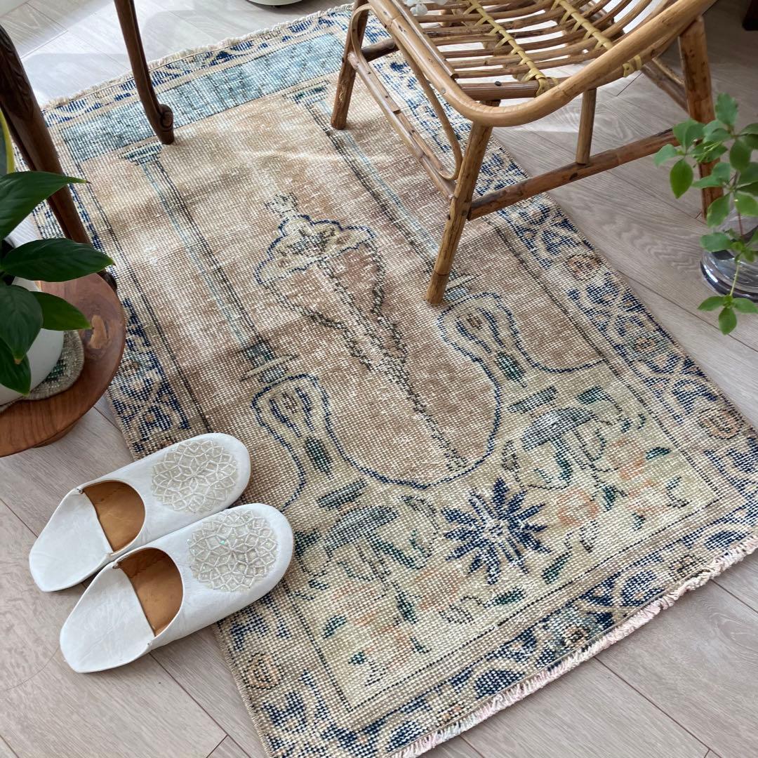 アート✳︎塔✳︎シャンデリア　キャラメルベージュ　ブルー　トルコヴィンテージラグ