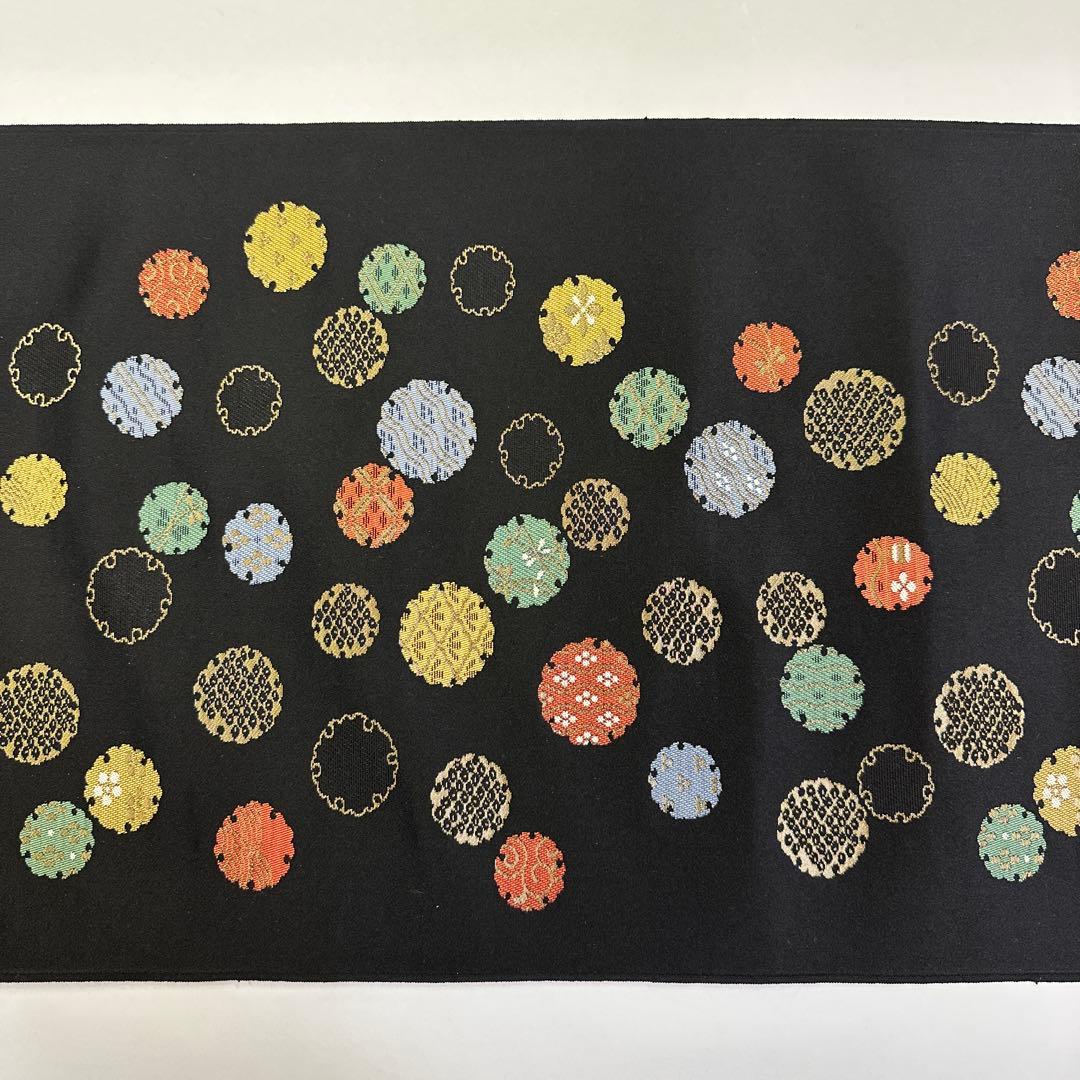 新品 正絹 九寸帯 名古屋帯 西陣 新装大橋 黒地 雪輪 未仕立て品 2717