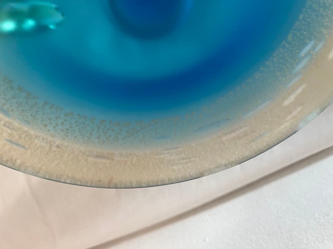 き*ば様 ガラス工芸 黒木国昭 金彩 オーシャンブルー 花器 鉢 器 硝子【CK