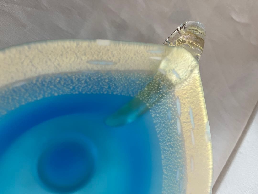 き*ば様 ガラス工芸 黒木国昭 金彩 オーシャンブルー 花器 鉢 器 硝子【CK