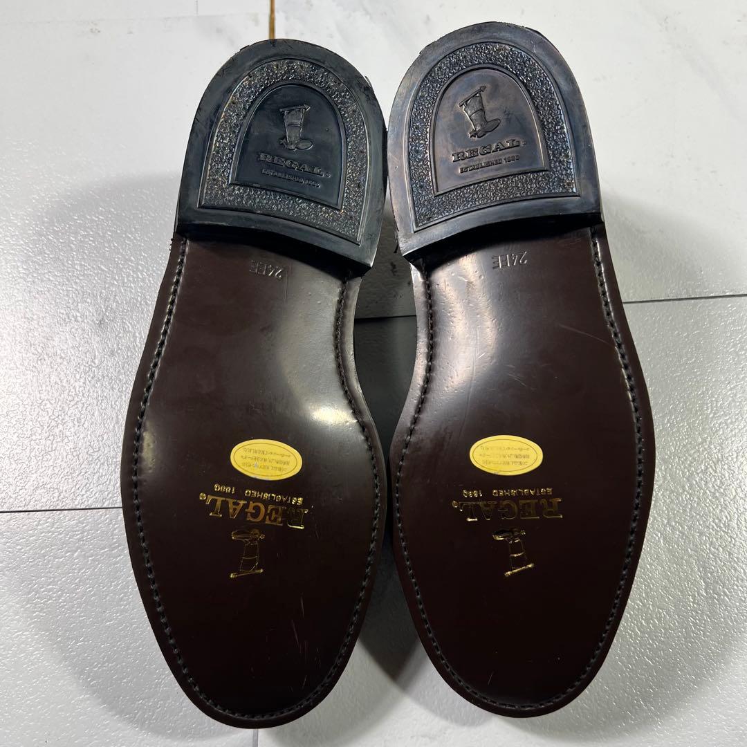 未使用品 REGAL リーガル プレーントウ 革底 ブラウン シボ革 24cm