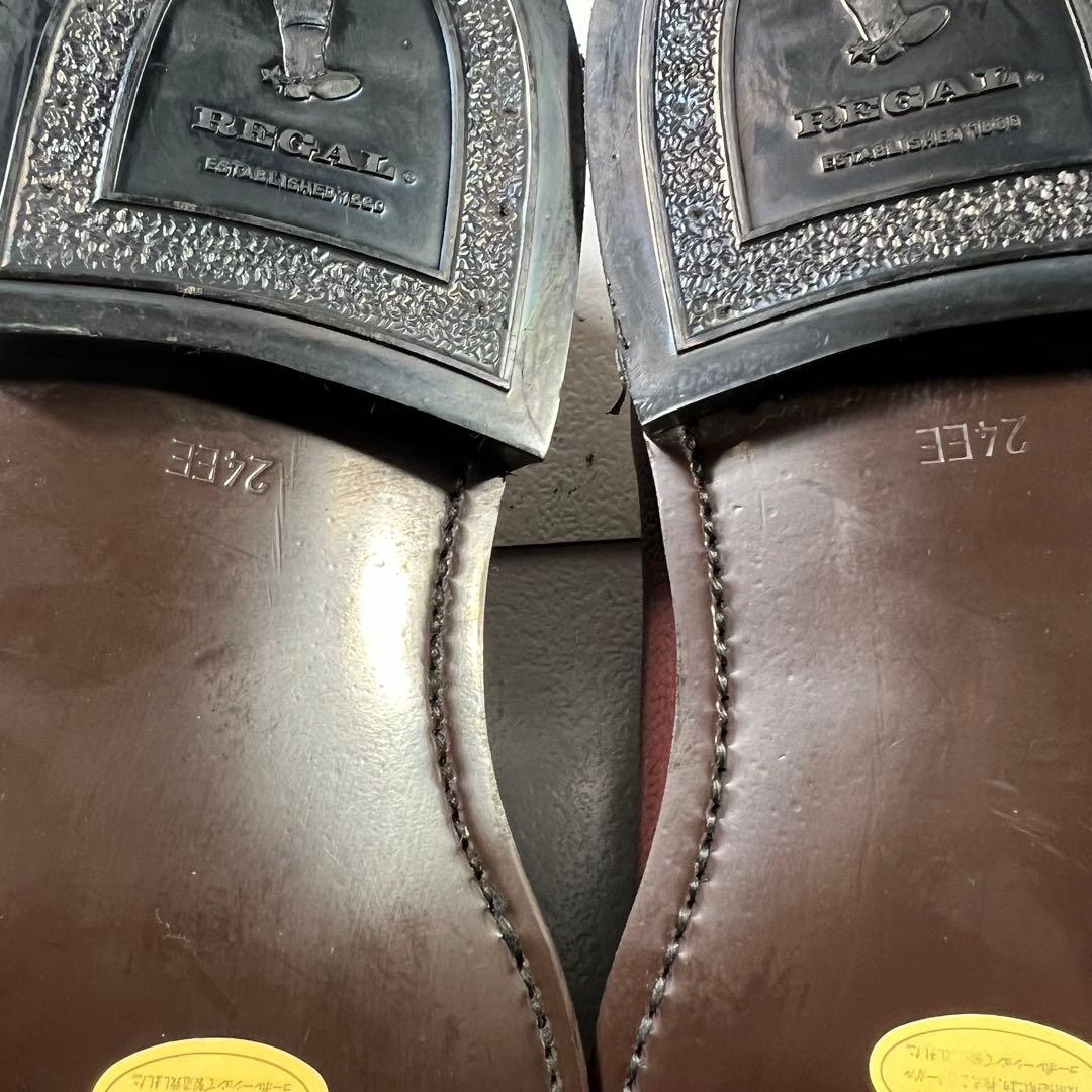 未使用品 REGAL リーガル プレーントウ 革底 ブラウン シボ革 24cm