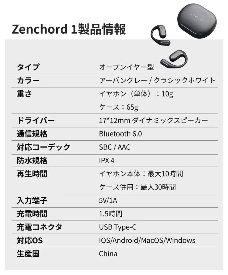 ◆未開封新品◆Zenchord 1 (AI議事録イヤホン)◆アーバングレー