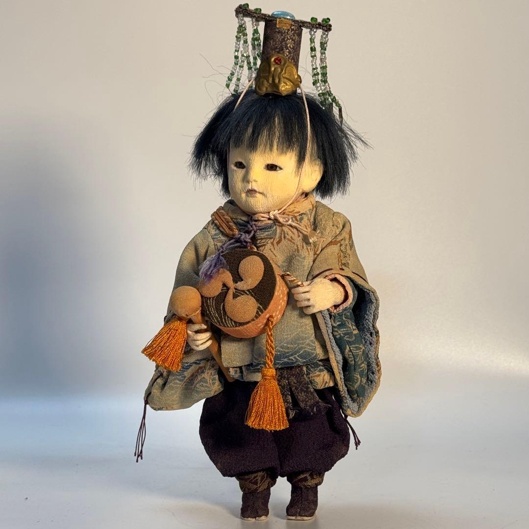 創作人形 太鼓を持つ童 作家物 古布 江戸縮緬