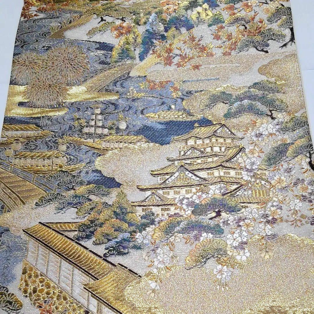 No.424　袋帯　全通　本金箔　刺繍　至宝綴織　仕立済　正絹　着物　新品未使用