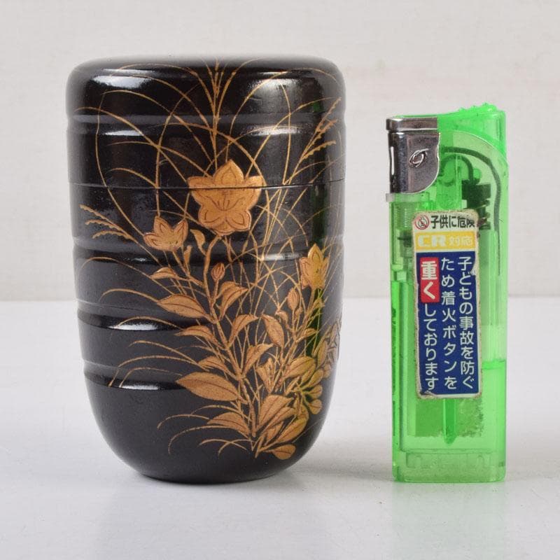 茶道具　金森春次作　花草蒔絵　長棗　共箱　V　9039