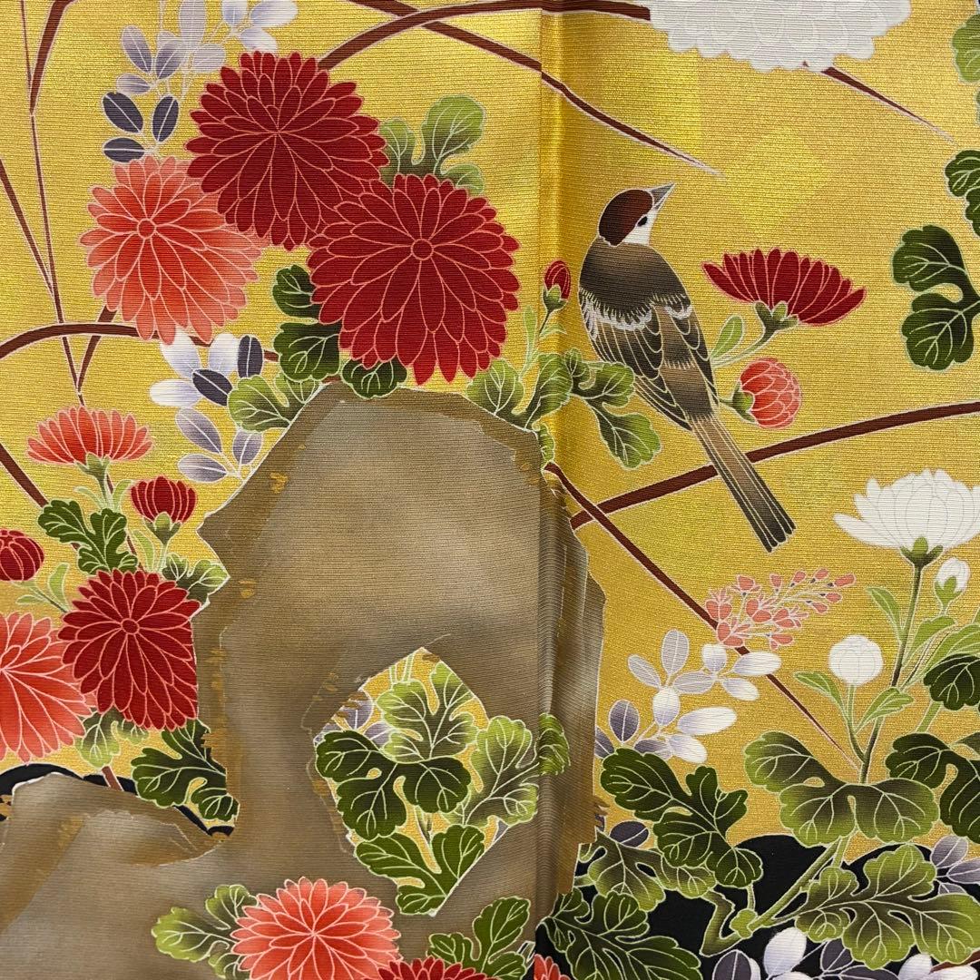 D162 黒留袖　鳥　花模様　金彩　正絹　着物　袷　未使用極美品