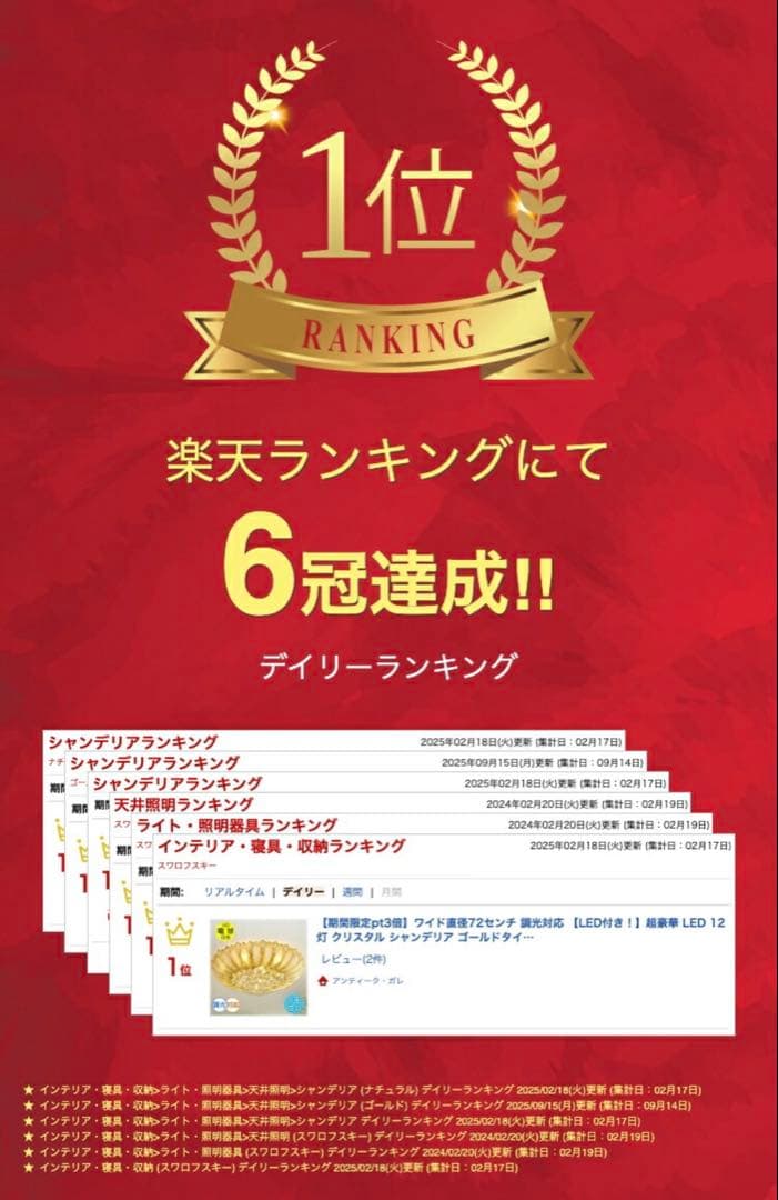 ②アンティーク・ガレ　シャンデリア　12灯 クリスタル　ゴールド　照明　リビング