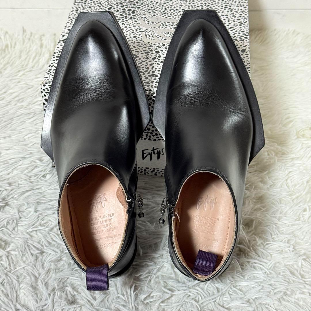 極美品✨エイティス　ロメオ　レザーアンクルブーツ　サイドジップ　ブラック　38