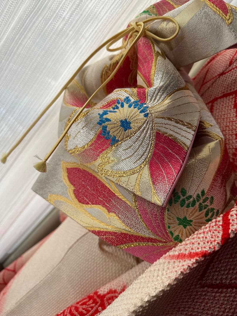 여 振袖フルセット 総絞り 赤×アイボリー