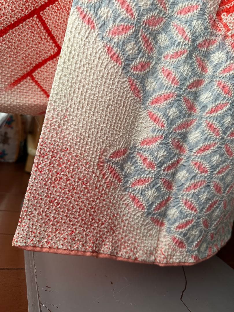 여 振袖フルセット 総絞り 赤×アイボリー