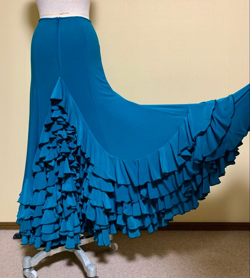 フラメンコ衣装ソニアジョーンズファルダ➕フリルブラウス上下　ターコイズ