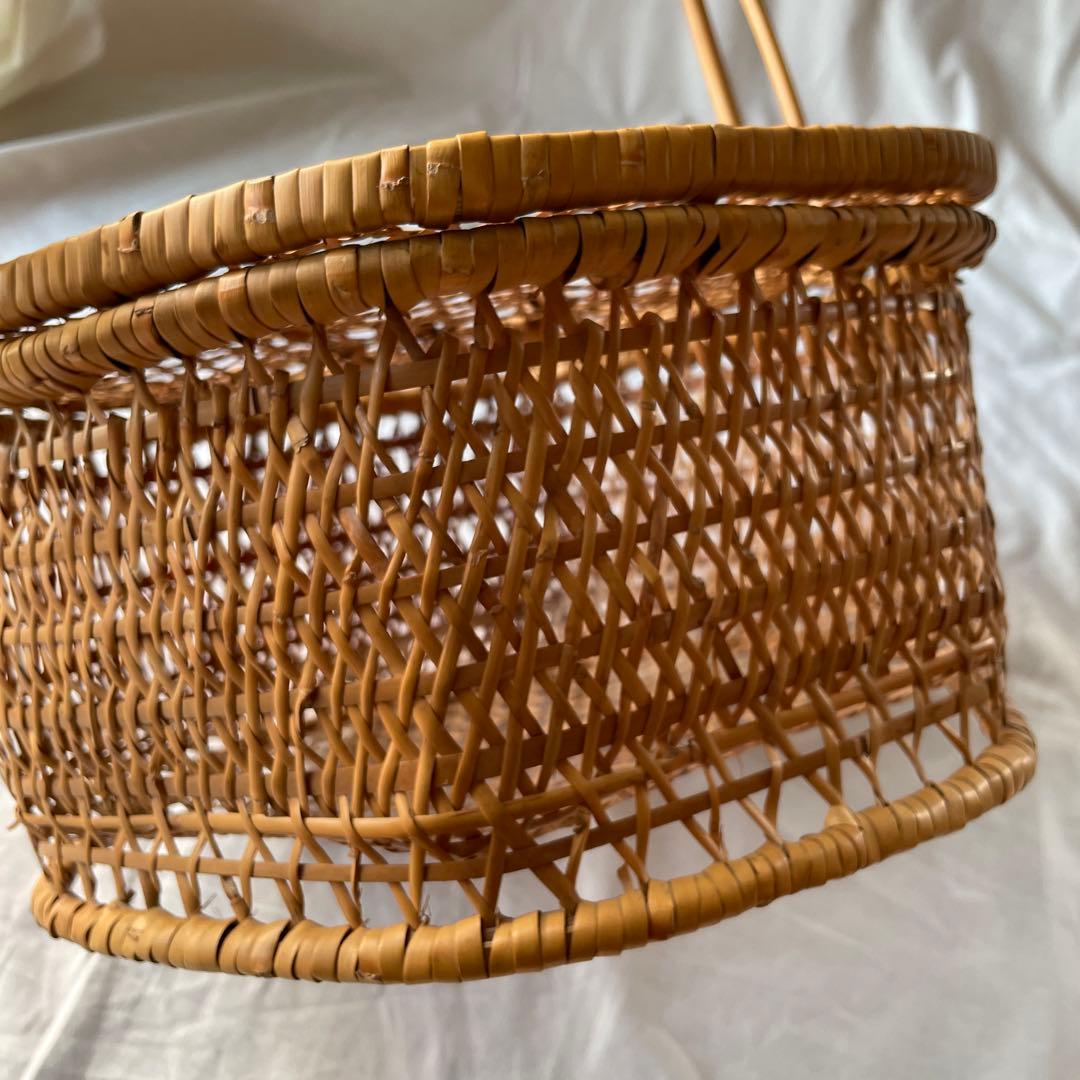 竹かご　竹細工　持ち手つき　蓋つき　古道具